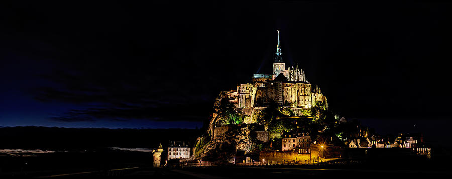 Mont Saint Michel at night panorama Photograph by Weston Westmoreland