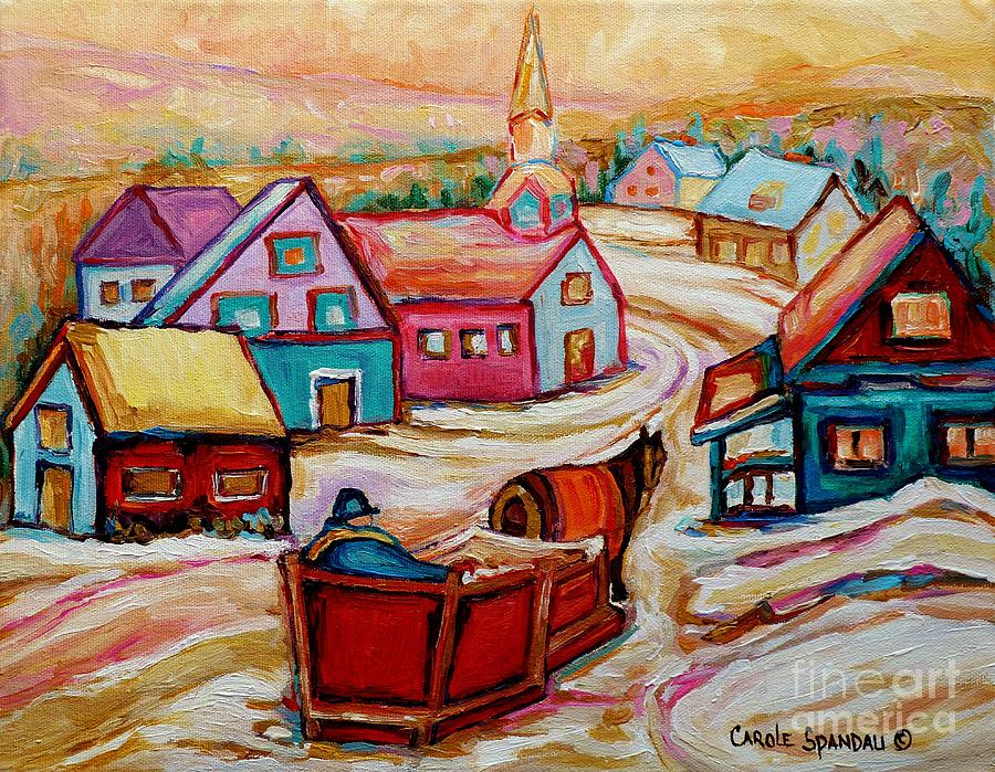 Mont St.hilaire Going Towards The Village Quebec Winter Landscape Paintings Carole Spandau Painting by Carole Spandau