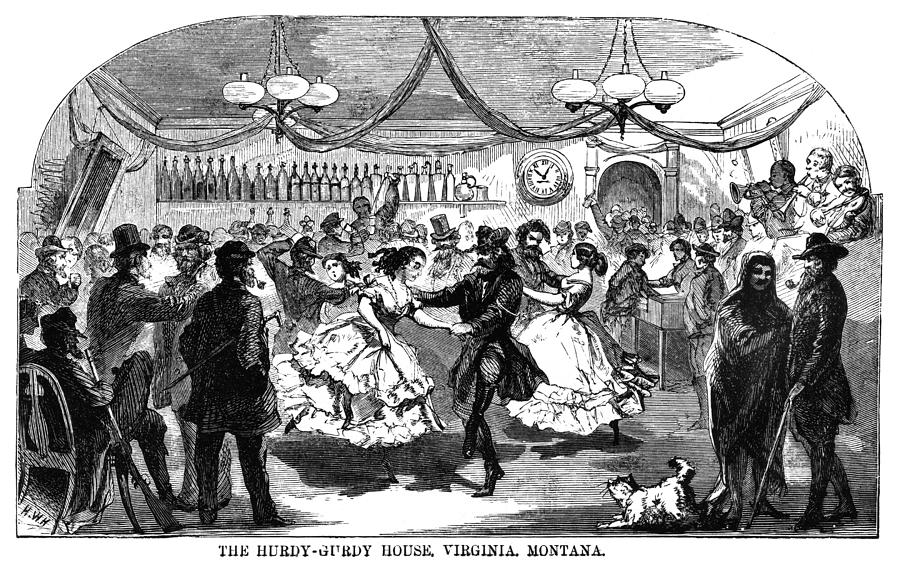 Montana Dance Hall, C1869 Painting by Granger