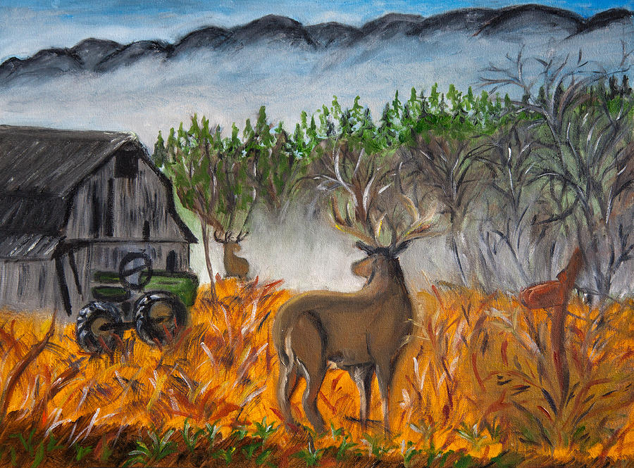 Montana Deer on the Farm Painting by Lucille  Valentino