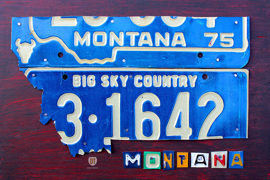 Vintage Mixed Media - Montana License Plate Map by Design Turnpike