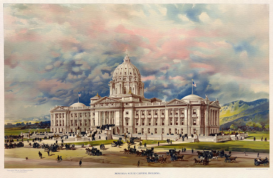 Mountain Drawing - Montana State Capitol - 1896 by Mountain Dreams
