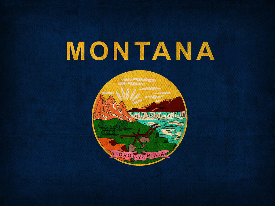 Billings Mixed Media - Montana State Flag Art on Worn Canvas by Design Turnpike