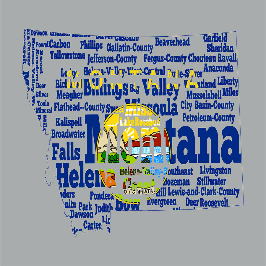 Montana State Flag Word Cloud Digital Art by Brian Reaves