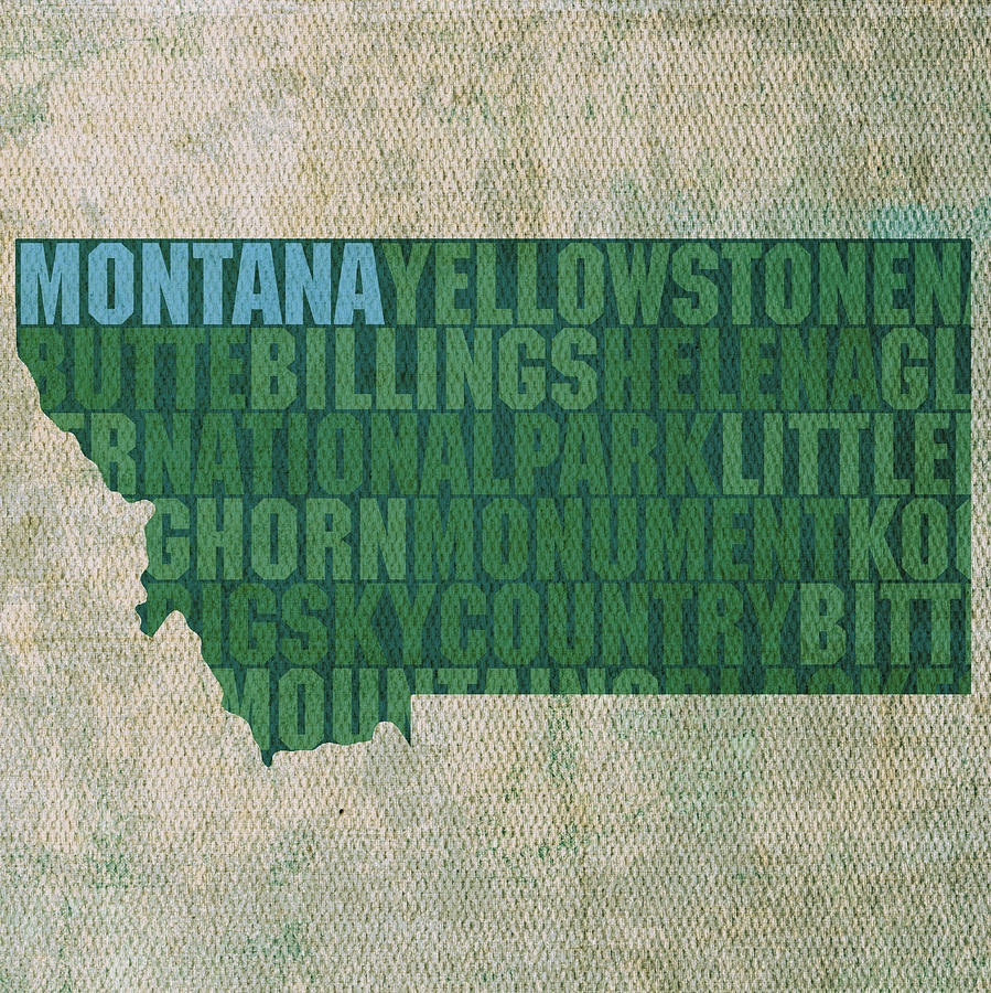 Montana Word Art State Map on Canvas Mixed Media by Design Turnpike