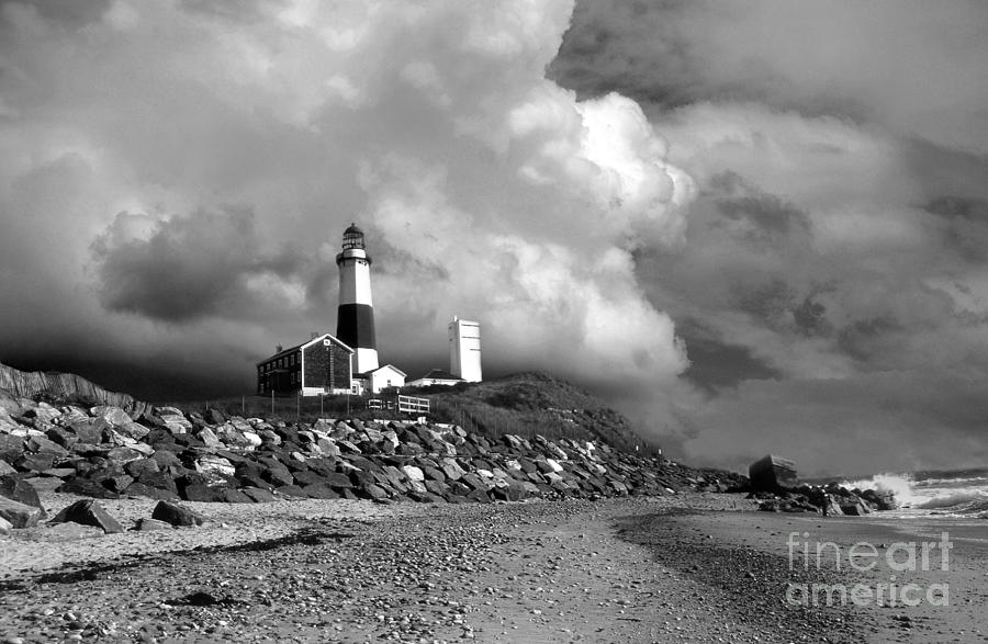 Lighthouse Photograph - MONTAUK BLACk AND WHITE by Skip Willits