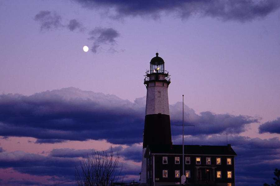 Montauk Lighthouse with Moon Photograph by Bradford Martin