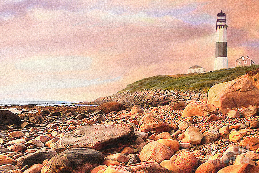 Architecture Painting - Montauk Point Lighthouse by Bob and Nadine Johnston