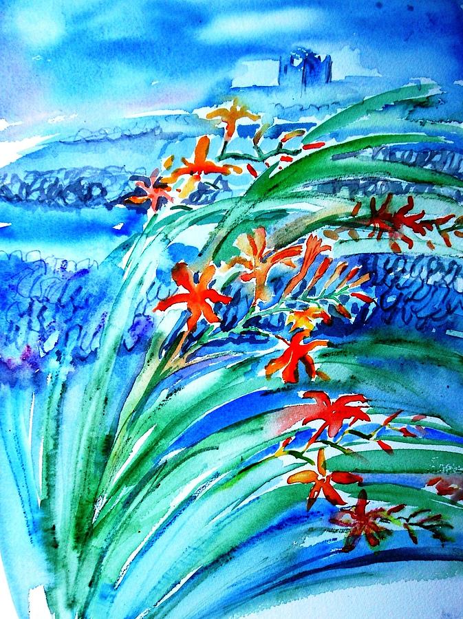Montbretia on Inisheer  Painting by Trudi Doyle