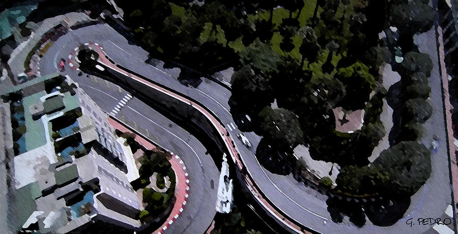 Monte Carlo Grand Prix Aerial View of Hairpin Turn Painting by George Pedro