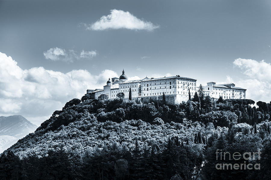 Mountain Photograph - Monte cassino  abbey on top of the mountain by Peter Noyce