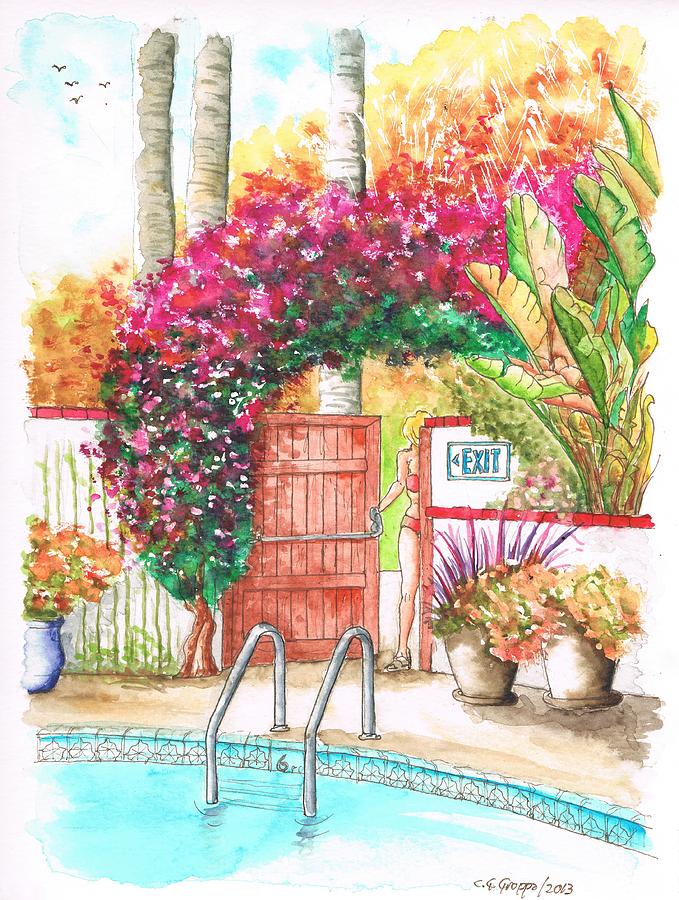Montecito Inn pool in Montecito - California Painting by Carlos G Groppa