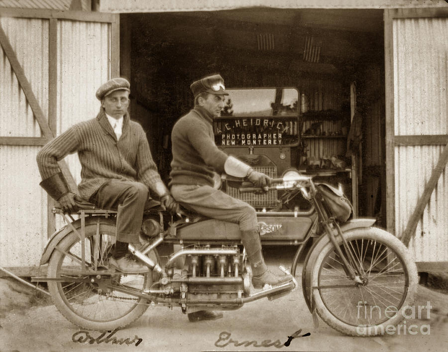 Monterey Photograph - Henderson Motorcycle New Monterey Calif. Circa 1915 by Monterey County Historical Society