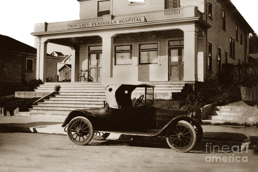 On Photograph - Monterey Peninsula Hospital in New Monterey on Lighthouse Avenue circa 1930 by Monterey County Historical Society