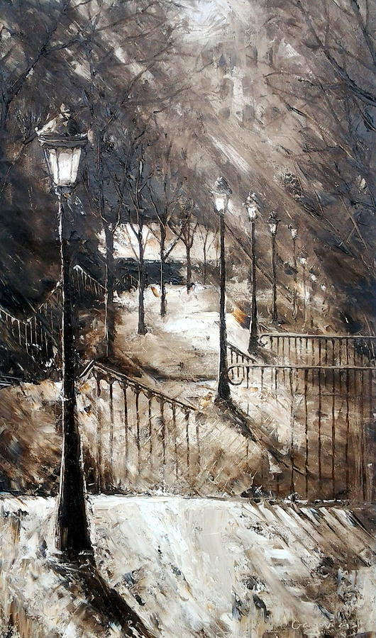 Black And White Painting - Montmartre Stairs by Milena Hristova
