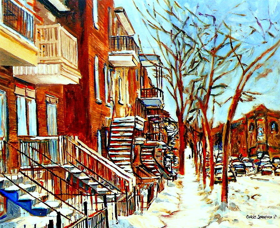 Montreal Painting - Montreal Artist Street Scene Paintings Plateau Montreal Winter Art by Carole Spandau