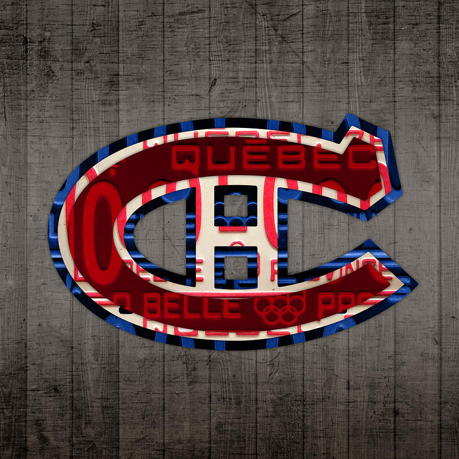 Hockey Mixed Media - Montreal Canadiens Hockey Team Retro Logo Vintage Recycled Quebec Canada License Plate Art by Design Turnpike