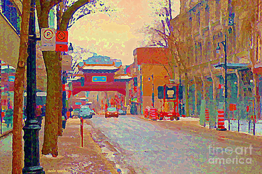 Montreal Chinatown Pagoda Gateway Arches Entrance St Laurent And La Gauchetiere City Scenes Cspandau Painting by Carole Spandau