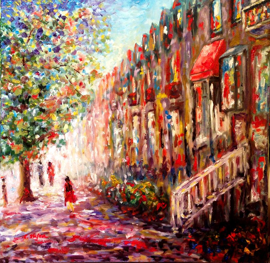 Impressionism Painting - Montreal Cityscape - St-Denis Street by Cristina Stefan