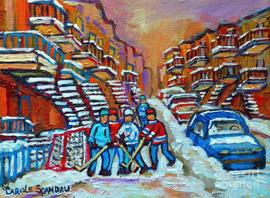 Montreal Hockey Paintings Streetscenes  Hockey Practice Scenes Carole Spandau Painting by Carole Spandau