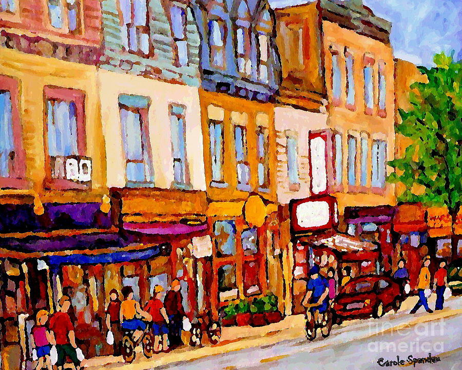 Montreal Memories On Canvas Main Street St Lawrence Blvd Schwartzs To Warshaws  City Scene Paintings Painting by Carole Spandau