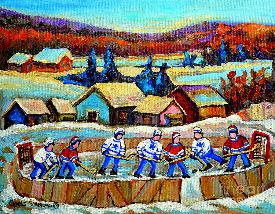 Montreal Memories Rink Hockey In The Country Hockey Our National Pastime Carole Spandau Paintings Painting by Carole Spandau