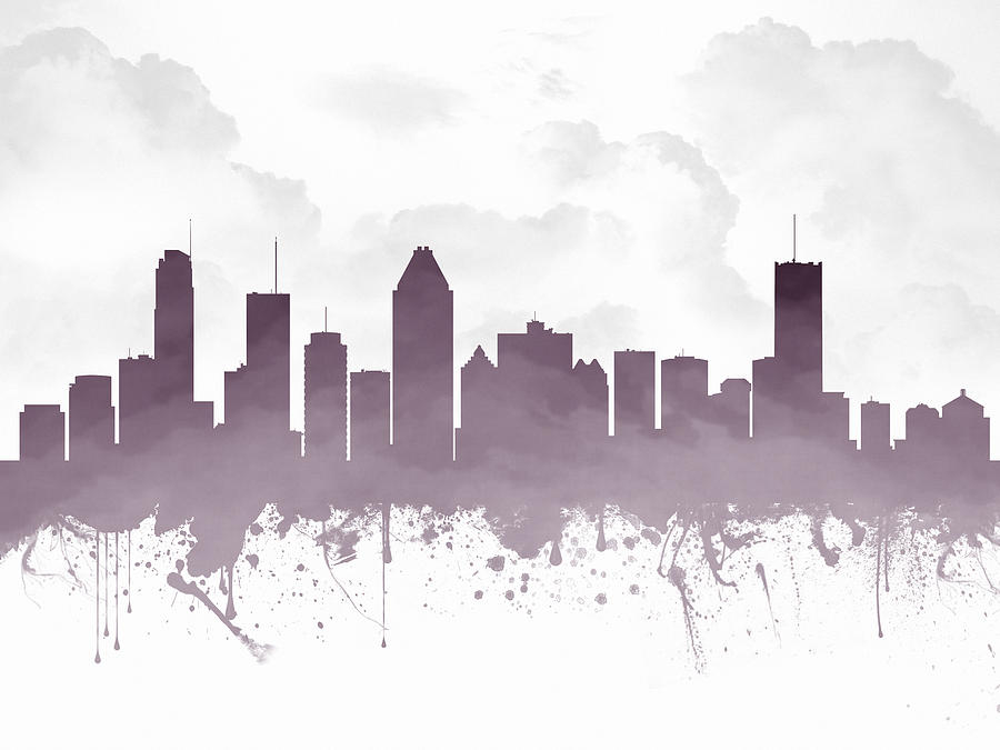 Montreal Quebec Skyline purple 03 Drawing by Aged Pixel