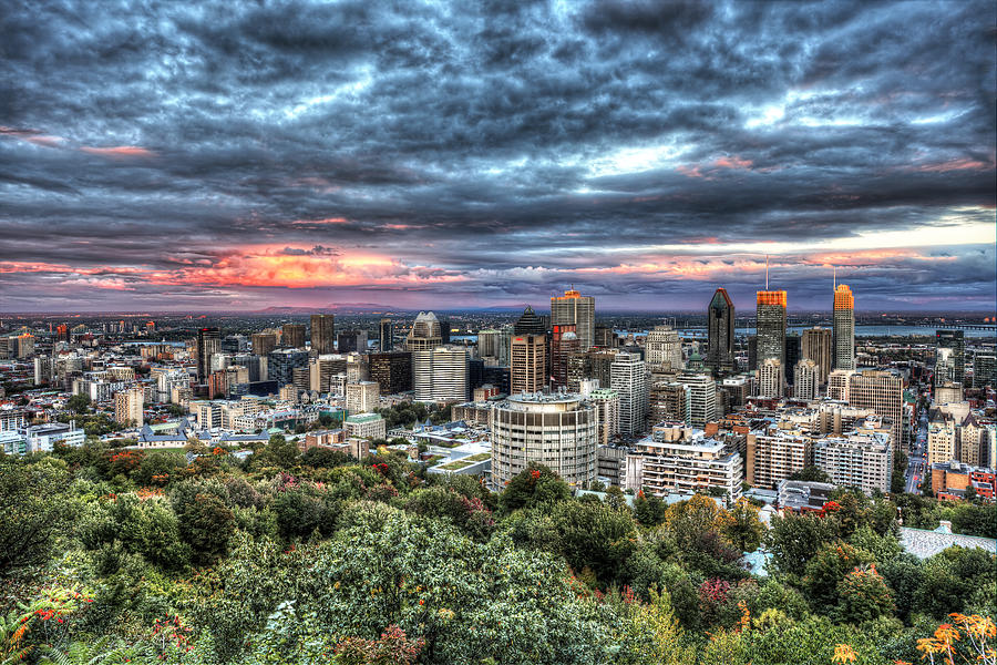 Sunset Photograph - Montreal Skyline Sunset from Mount Royal by Shawn Everhart