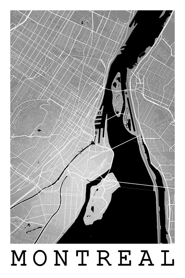 Montreal Street Map - Montreal Canada Road Map Art On Colored Ba Digital Art