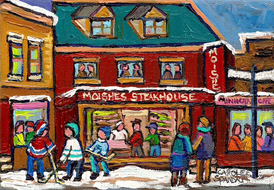 City Scene Painting - Montreal Winter Hockey At Moishes by Carole Spandau