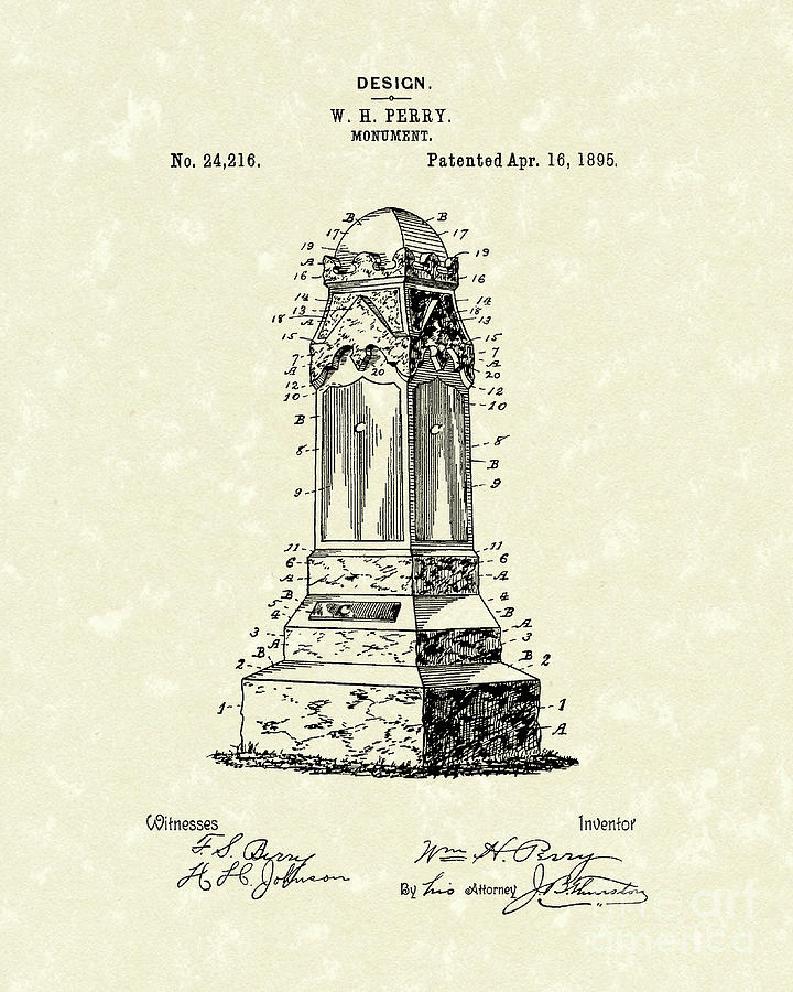 Monument 1895 Patent Art Drawing by Prior Art Design