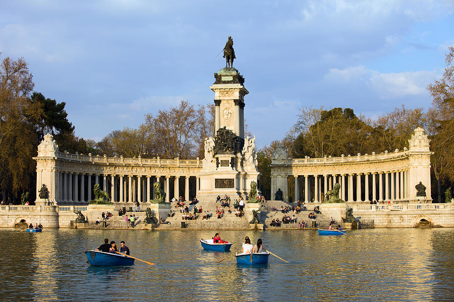 Boat Photograph - Monument and Lake in Retiro Park in Madrid by Artur Bogacki