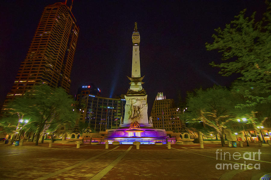 Monument Circle Indianapolis Digital Oil Paint Photograph by David Haskett II