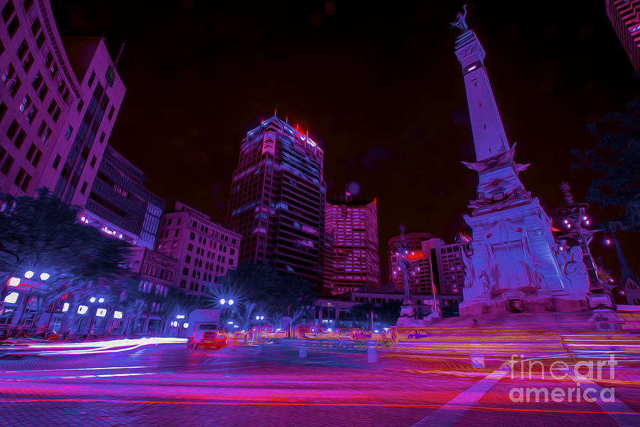 Monument Circle Indianapolis Light Streaks Night Photograph by David Haskett II