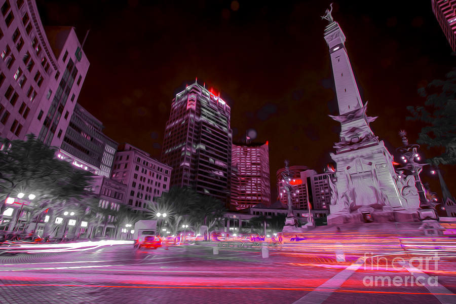 Monument Circle Indianapolis Light Streaks No Yellow Photograph by David Haskett II