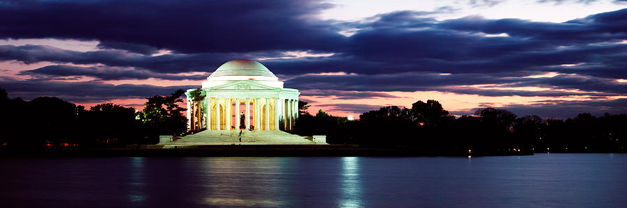 Architecture Photograph - Monument Lit Up At Dusk, Jefferson by Panoramic Images
