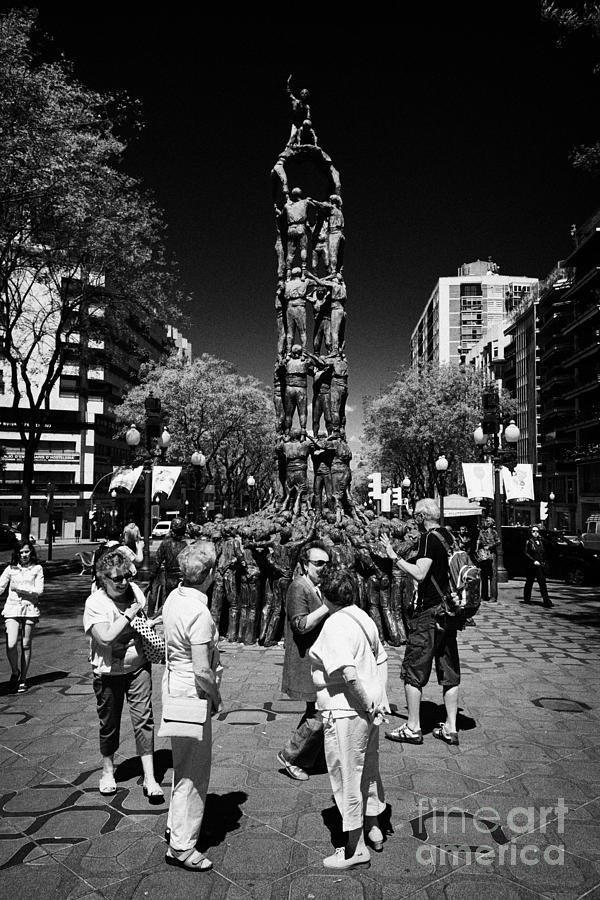 Rambla Photograph - Monument To The Castellers On Rambla Nova Avenue In Central Tarragona Catalonia Spain by Joe Fox