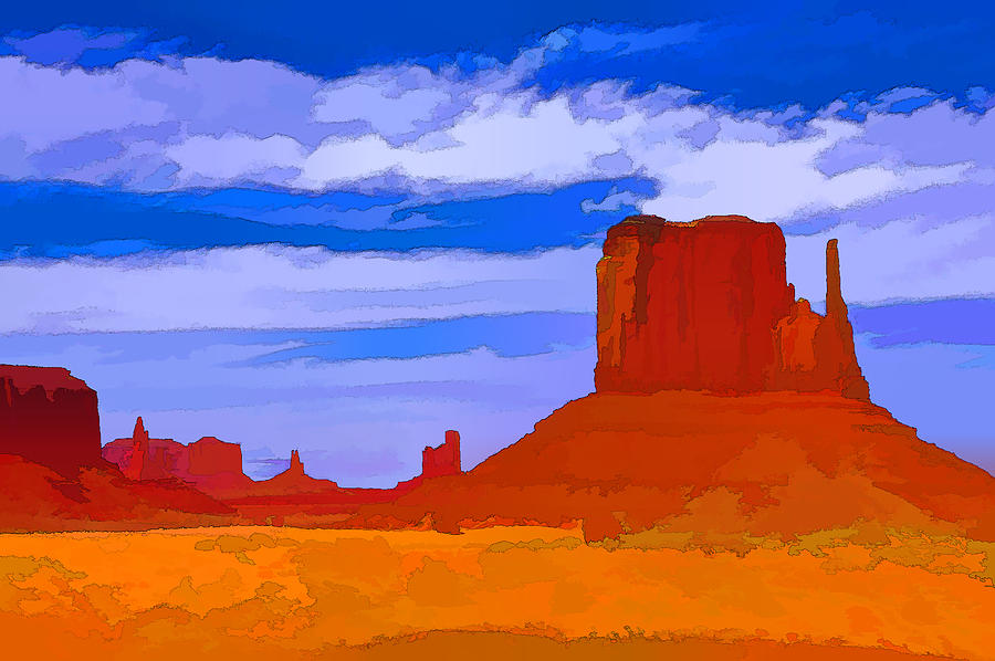 Monument Valley 3 - West Mitten Photopainting Photograph by Allen Beatty