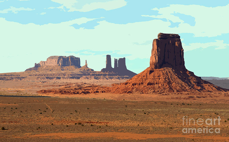 Monument Valley Arizona Red Sandstone Monoliths Rising Up Above Desert Floor Cutout Digital Art Digital Art by Shawn OBrien
