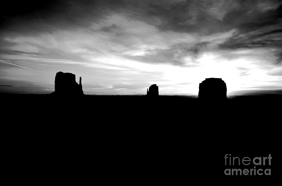Monument Valley Desert Sunrise and Butte Silhouettes Black and White Conte Crayon Digital Art Digital Art by Shawn OBrien
