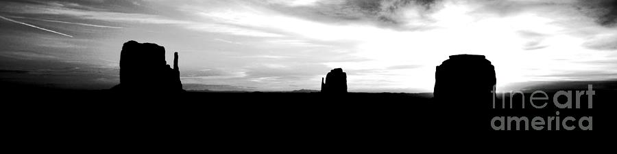 Monument Valley Desert Sunrise and Butte Silhouettes Panoramic BW Conte Crayon Digital Art Digital Art by Shawn OBrien