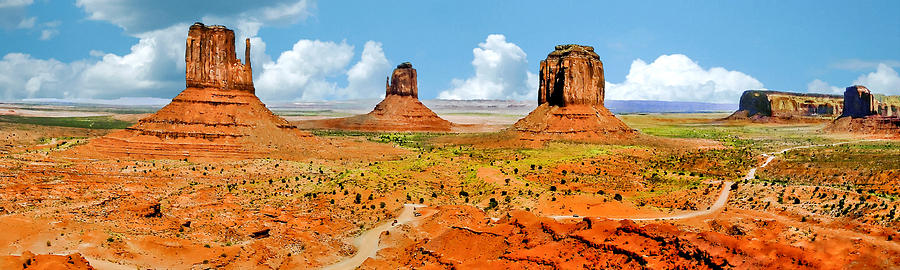 Native American Painting - Monument Valley in Spring Panoramic Painting by Bob and Nadine Johnston