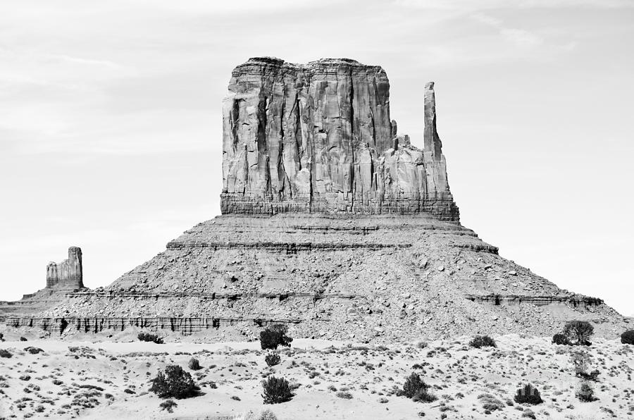 Monument Valley Mitten Monolith Scenic Landscape Black and White Photograph by Shawn OBrien