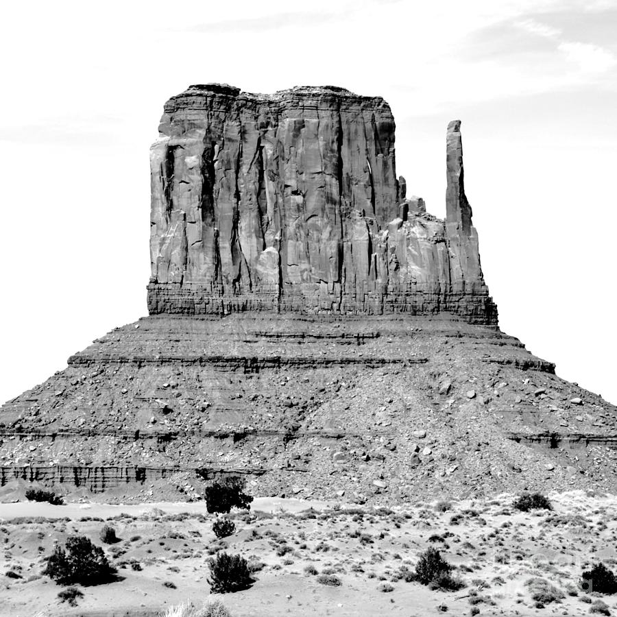 Monument Valley Mitten Monolith Scenic Landscape Black and White Square Conte Crayon Digital Art Digital Art by Shawn OBrien