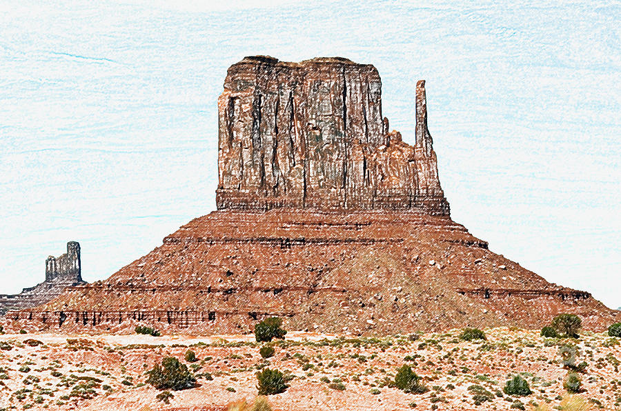 Monument Valley Mitten Monolith Scenic Landscape Colored Pencil Digital Art Digital Art by Shawn OBrien