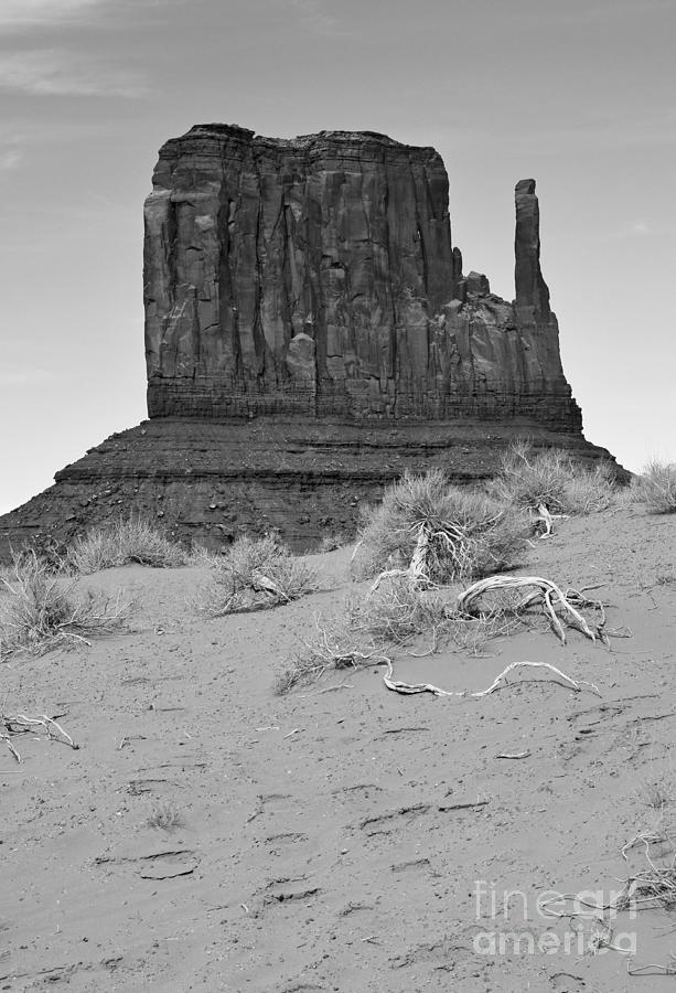 Monument Valley Mitten Monolith Scenic Landscape Vertical Black and White Photograph by Shawn OBrien