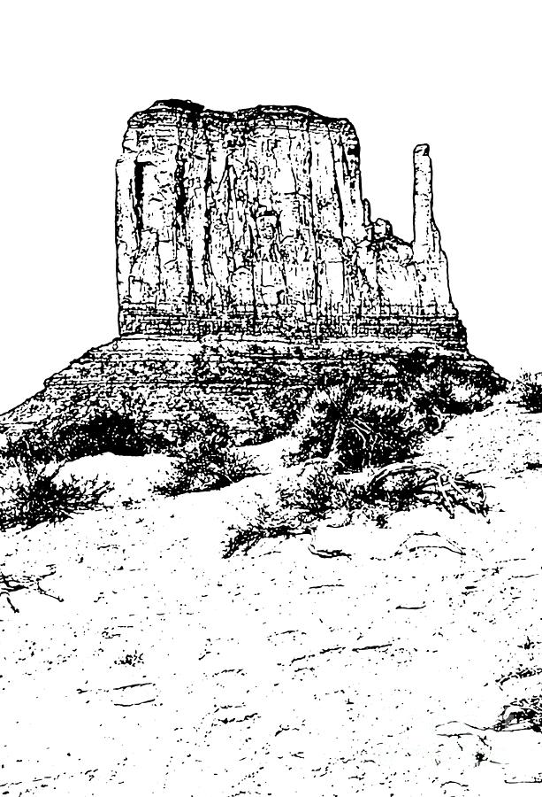 Monument Valley Mitten Monolith Scenic Landscape Vertical Black and White Stamp Digital Art Digital Art by Shawn OBrien