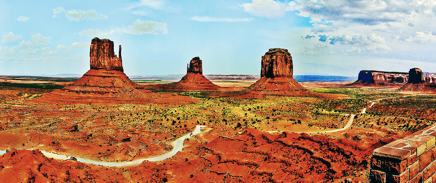 Grand Canyon National Park Photograph - Monument Valley Mittens CourtHouse Panorama by Bob and Nadine Johnston