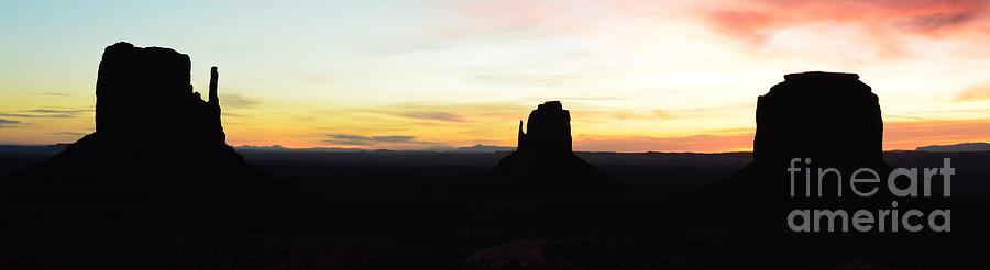 Monument Valley Morning Twilight and Butte Silhouettes Arizona Panoramic Photograph by Shawn OBrien