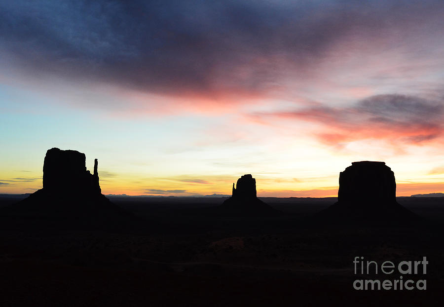 Monument Valley Morning Twilight and Butte Silhouettes Arizona Photograph by Shawn OBrien